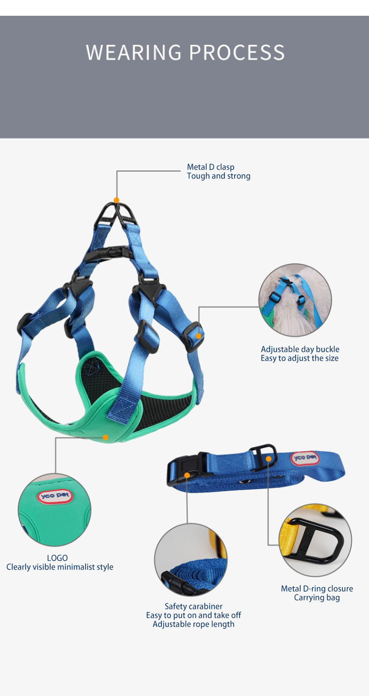 Dog Outdoor Adjustable Vest Leash + Chest Harness set