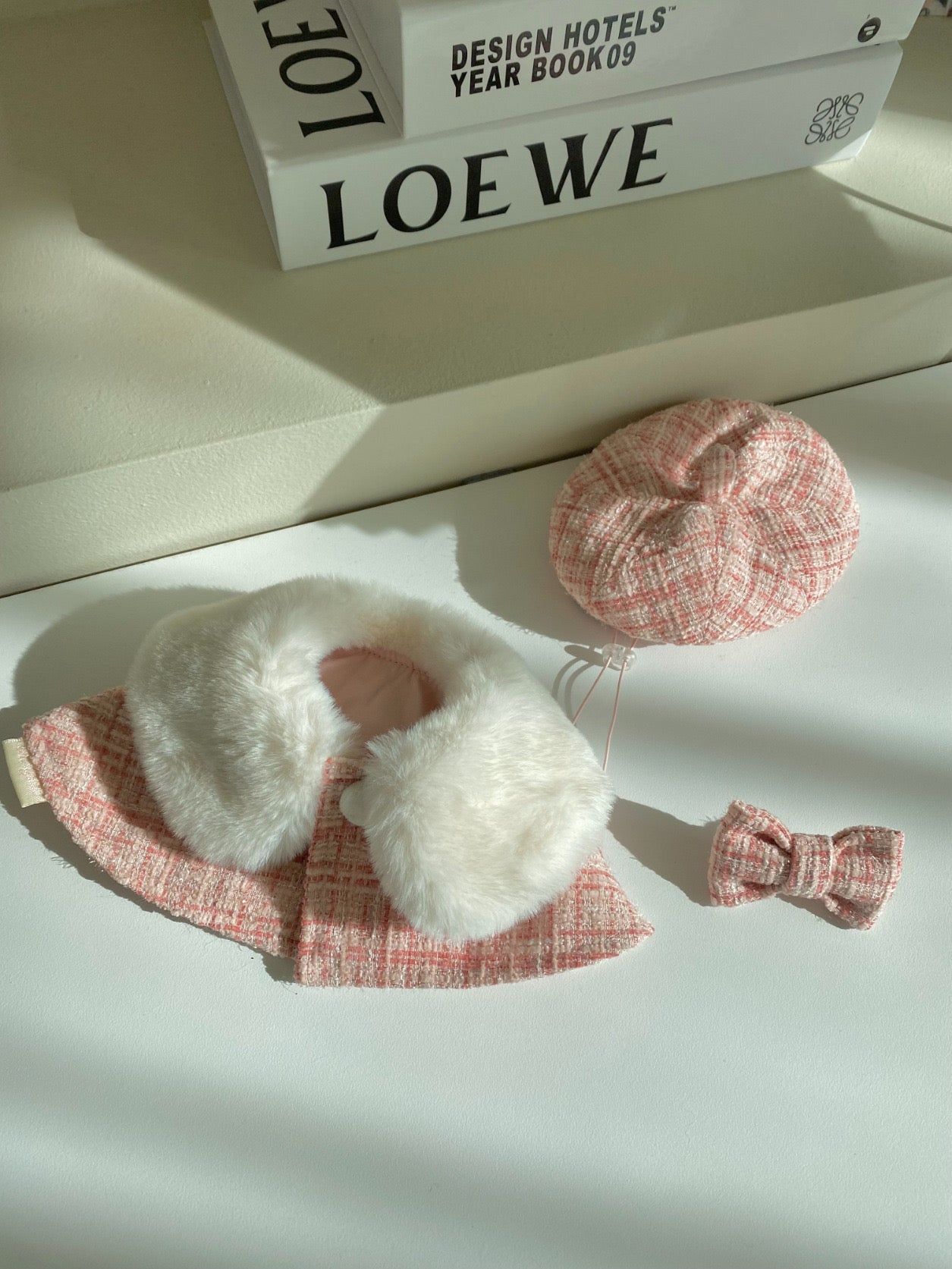 Pink Chambray Pet Poncho set(Cloak + Hat + Hair Clip)