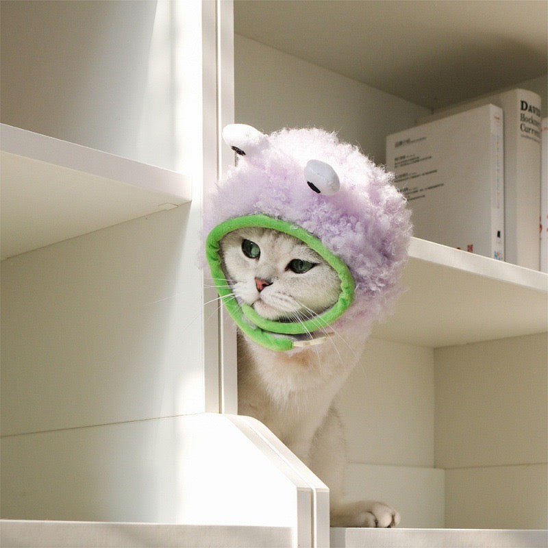 Fuzzy Critter Cap: Plush Pet Headgear with Big-Eyed Design