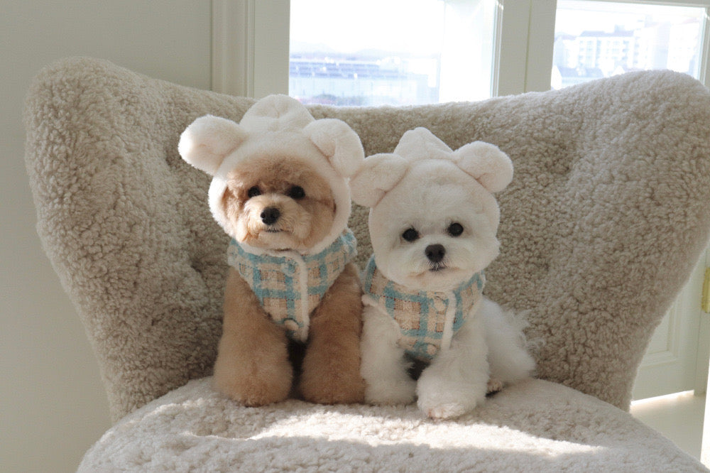 Blue and White Checkered Thickened Dog Plush Coat