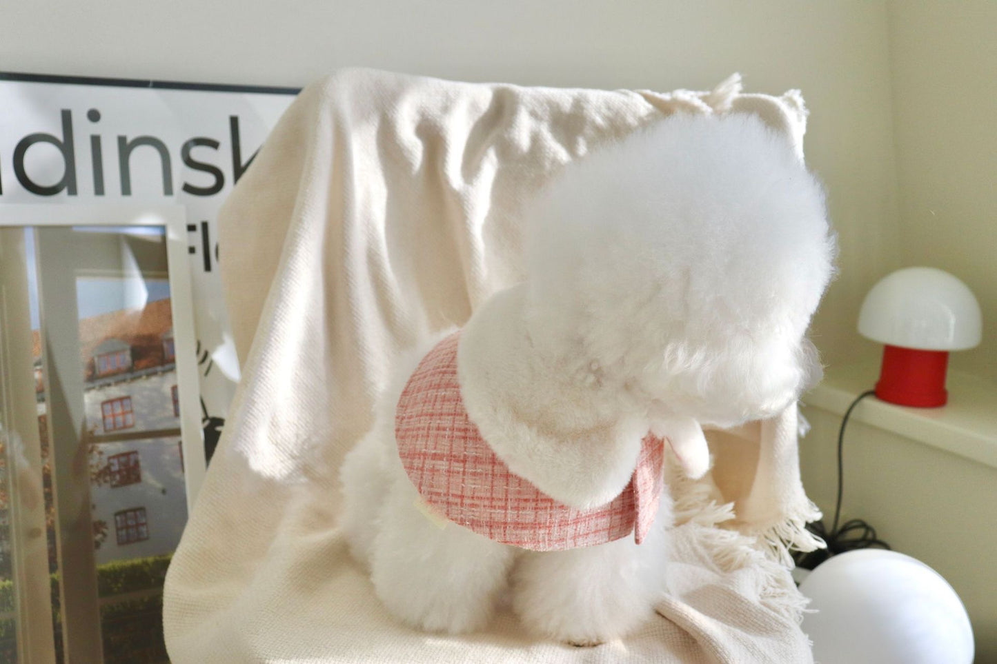Pink Chambray Pet Poncho set（Cloak + Hat + Hair Clip）