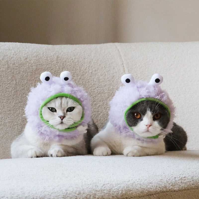 Fuzzy Critter Cap: Plush Pet Headgear with Big-Eyed Design