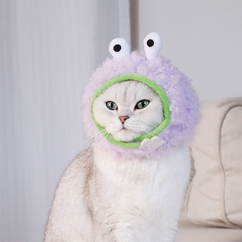 Fuzzy Critter Cap: Plush Pet Headgear with Big-Eyed Design