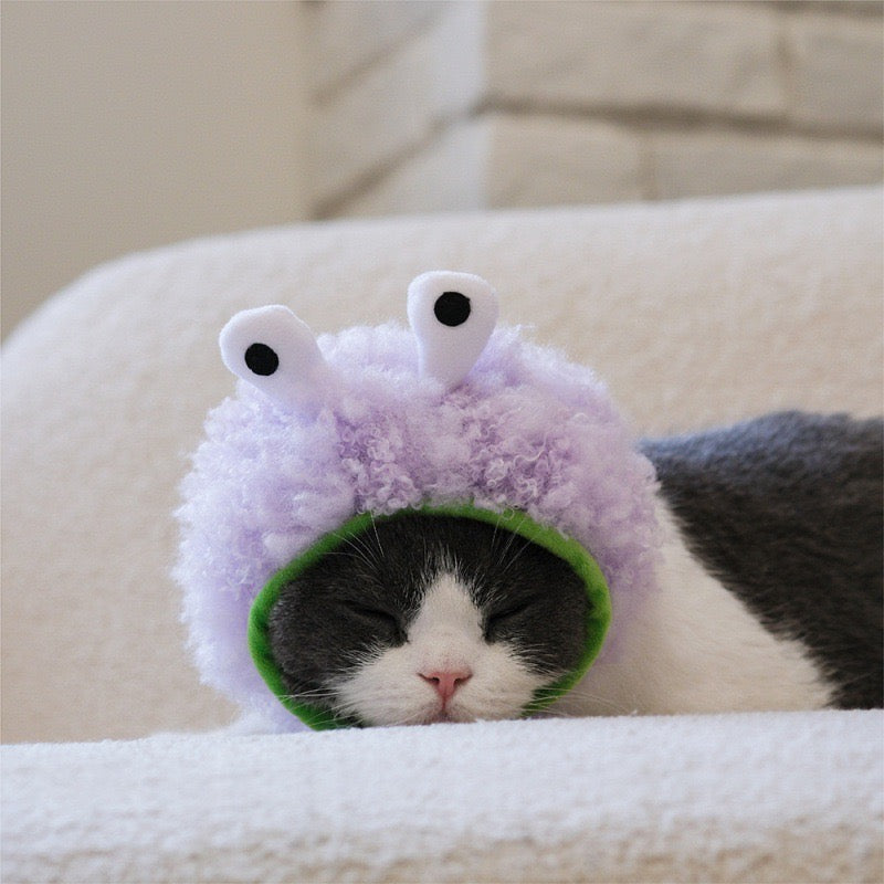 Fuzzy Critter Cap: Plush Pet Headgear with Big-Eyed Design