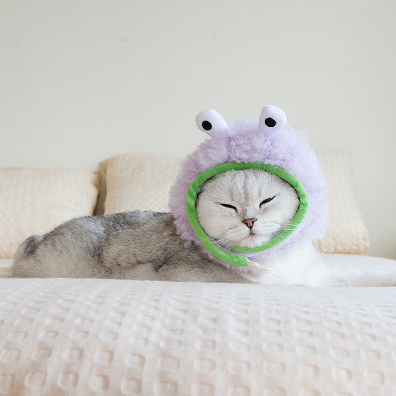 Fuzzy Critter Cap: Plush Pet Headgear with Big-Eyed Design