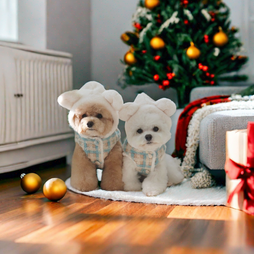 Blue and White Checkered Thickened Dog Plush Coat